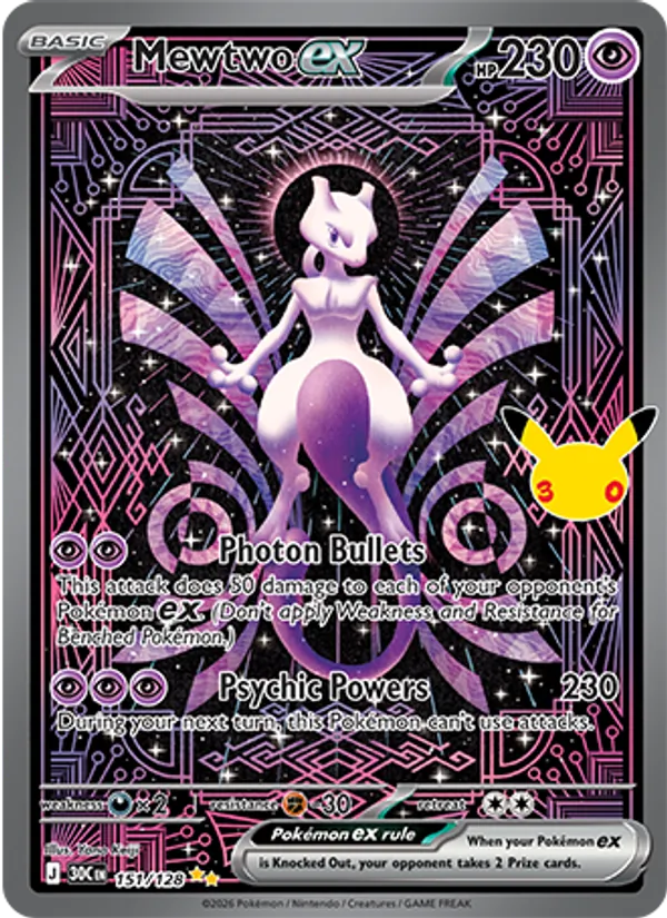Mewtwo ex 151/128 — 30th Celebration Pokémon card